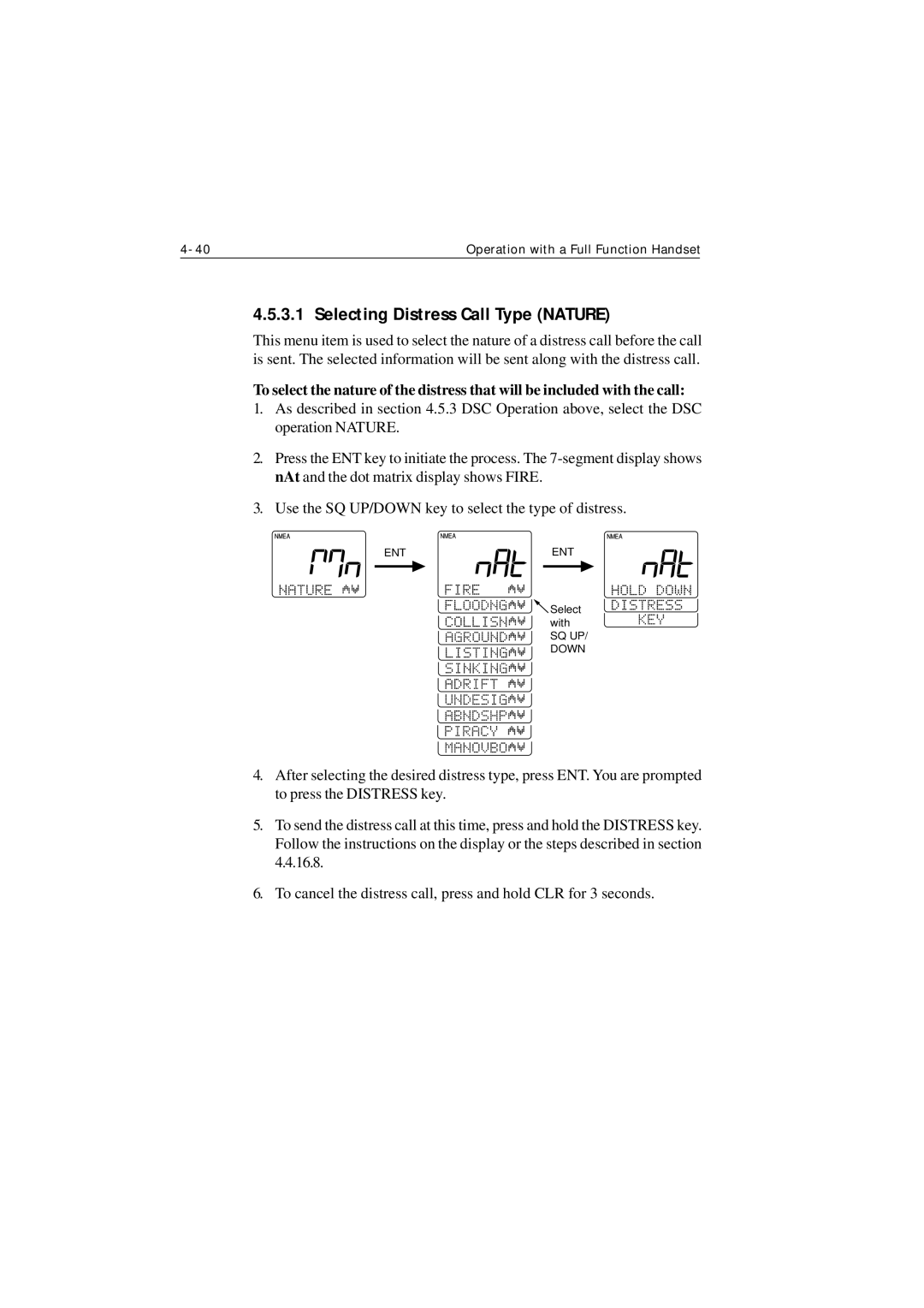 Raymarine Ray215 manual Selecting Distress Call Type Nature 