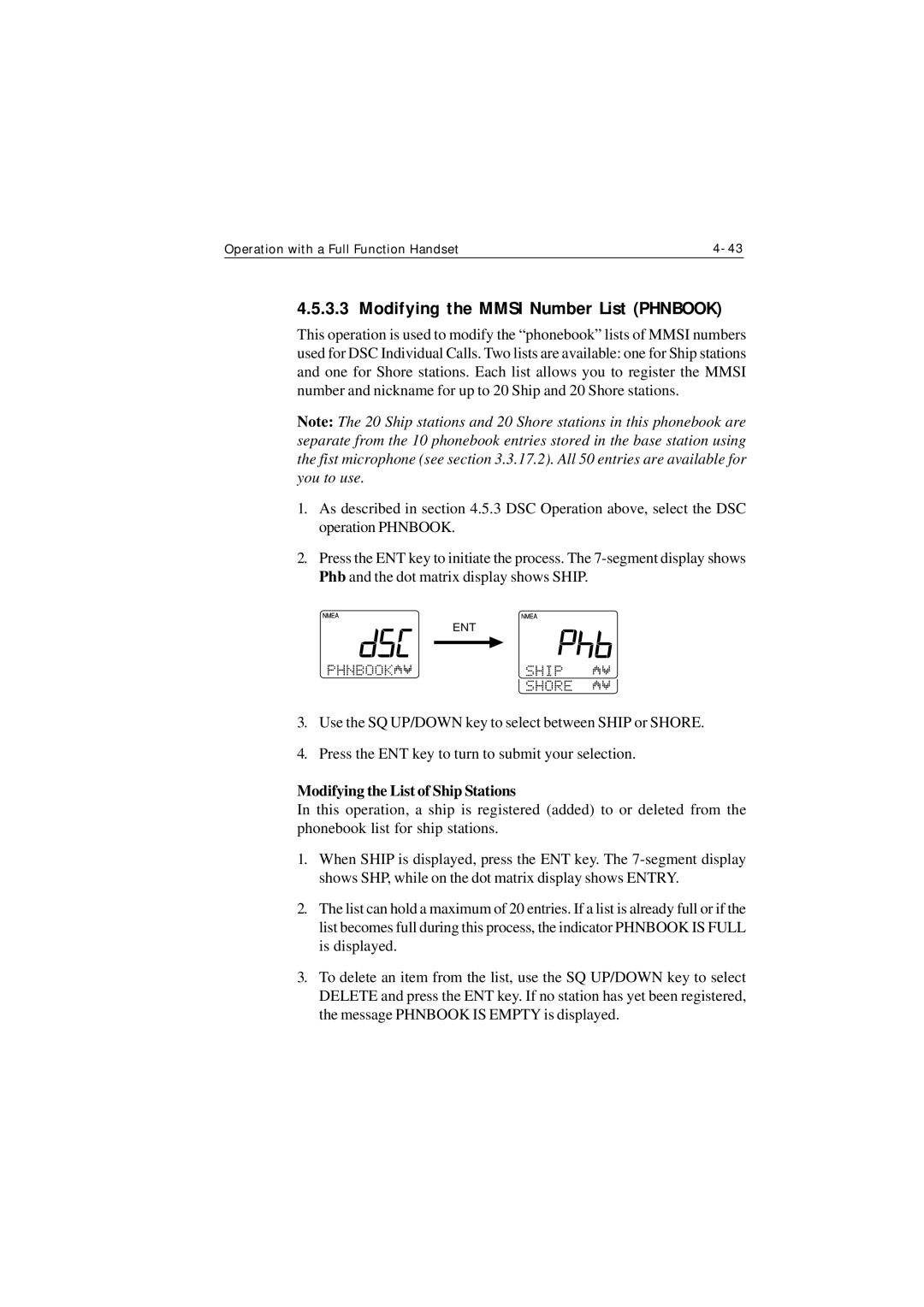 Raymarine Ray215 manual Modifying the Mmsi Number List Phnbook, Modifying the List of Ship Stations 