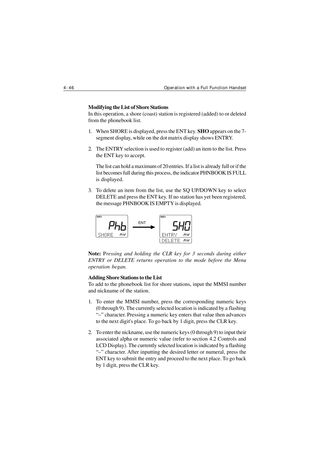 Raymarine Ray215 manual Modifying the List of Shore Stations, Adding Shore Stations to the List 