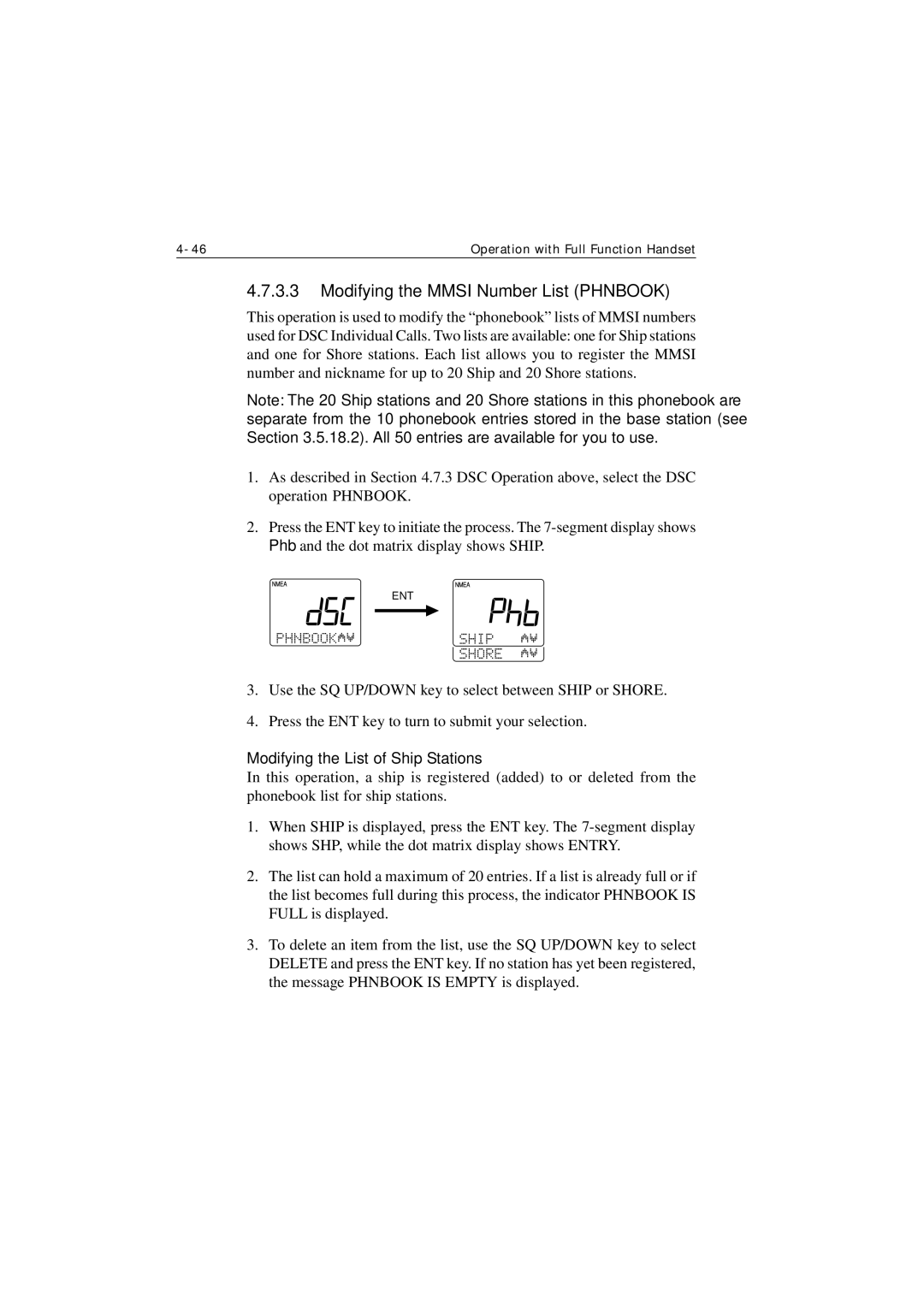 Raymarine Ray215e manual Modifying the Mmsi Number List Phnbook, Modifying the List of Ship Stations 