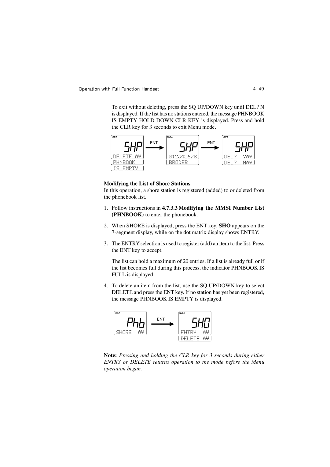 Raymarine Ray215e manual Modifying the List of Shore Stations 