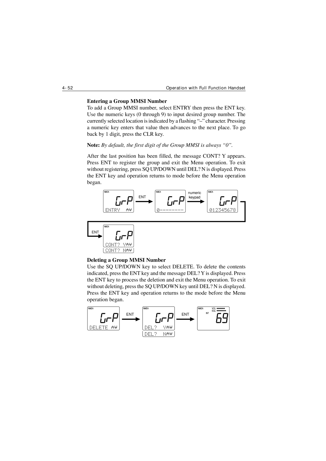 Raymarine Ray215e manual Entering a Group Mmsi Number, Deleting a Group Mmsi Number 