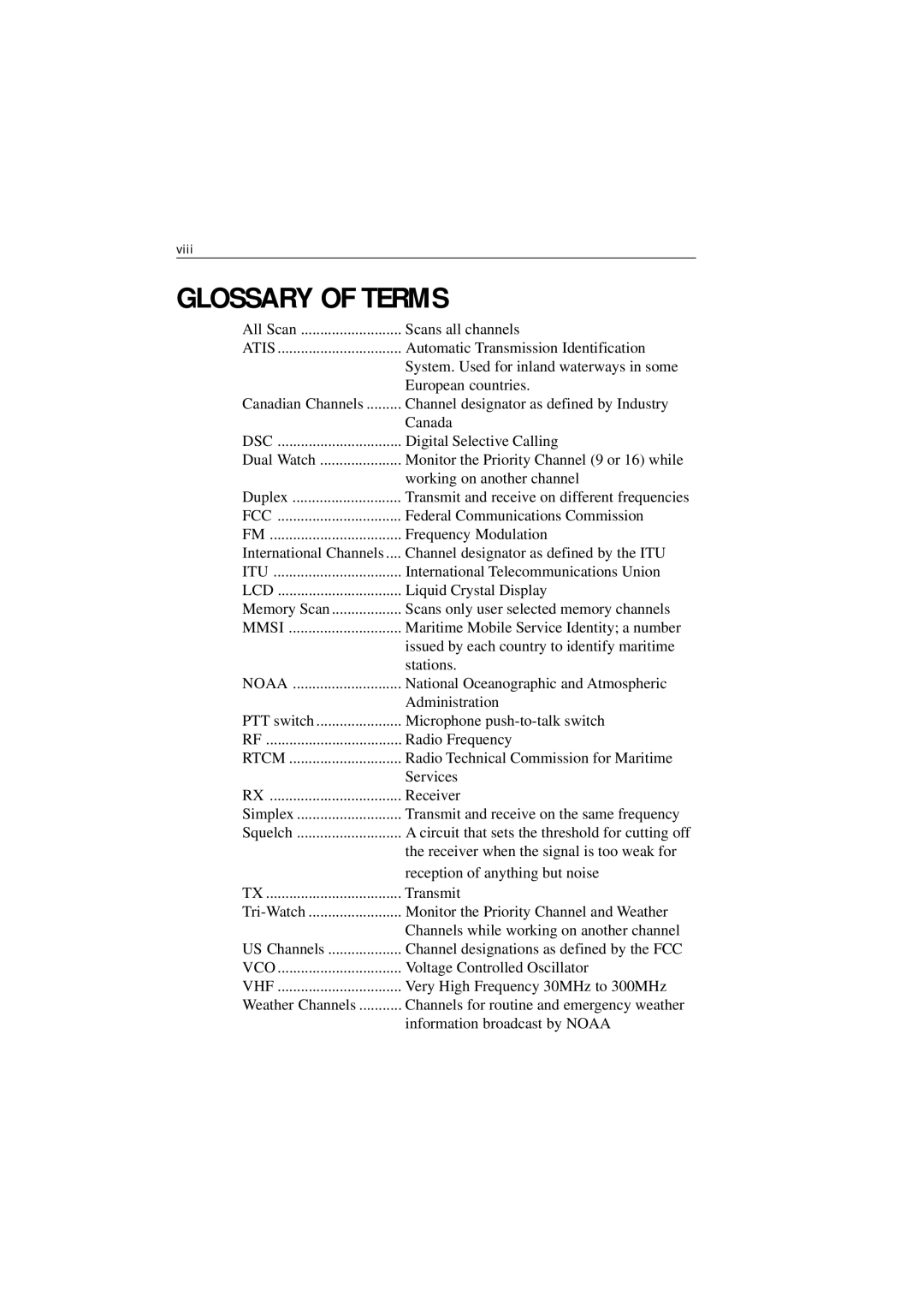 Raymarine Ray215e manual Glossary of Terms 