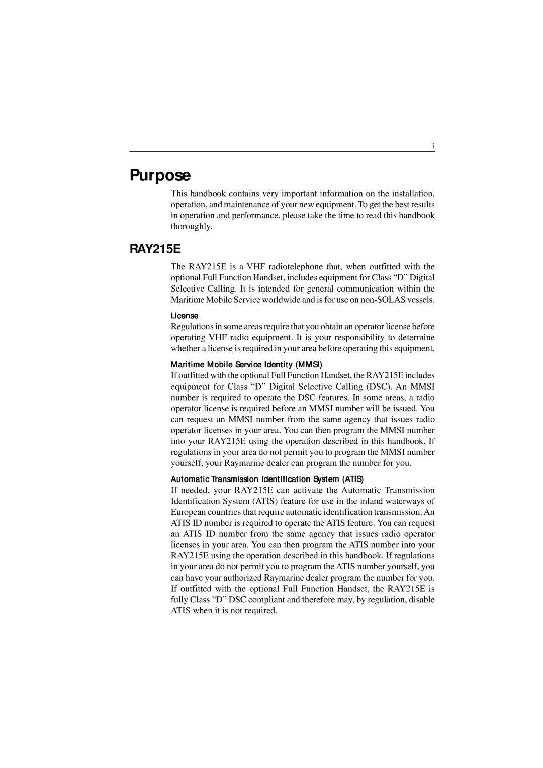 Raymarine Ray215e manual License, Maritime Mobile Service Identity Mmsi, Automatic Transmission Identification System Atis 