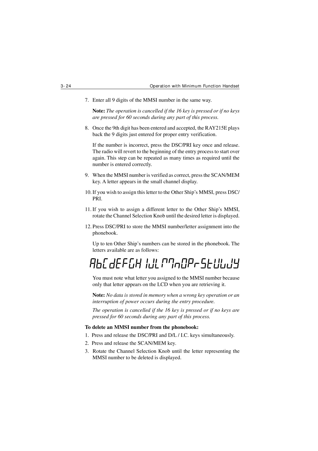 Raymarine Ray215e manual To delete an Mmsi number from the phonebook 