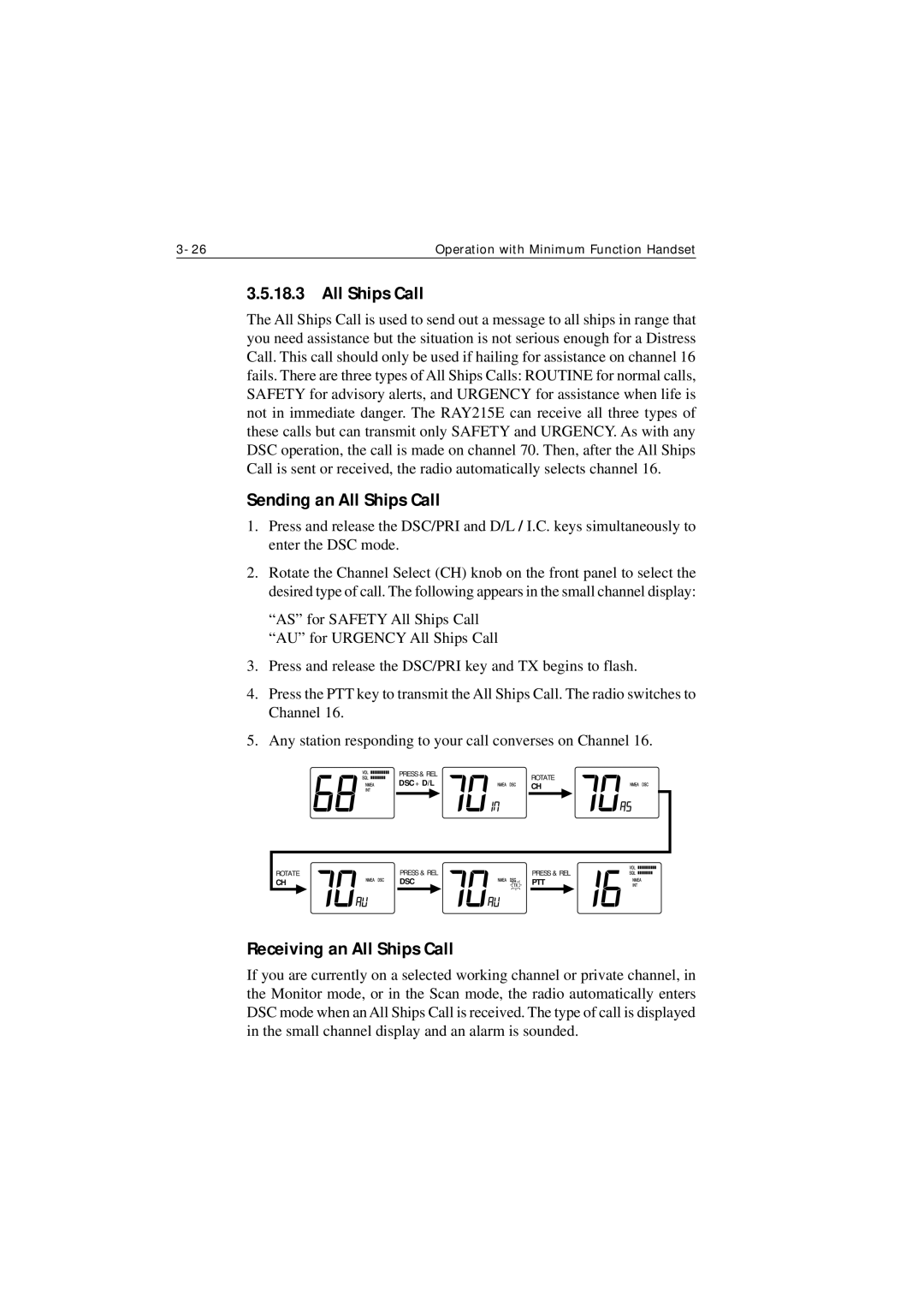 Raymarine Ray215e manual Sending an All Ships Call, Receiving an All Ships Call 