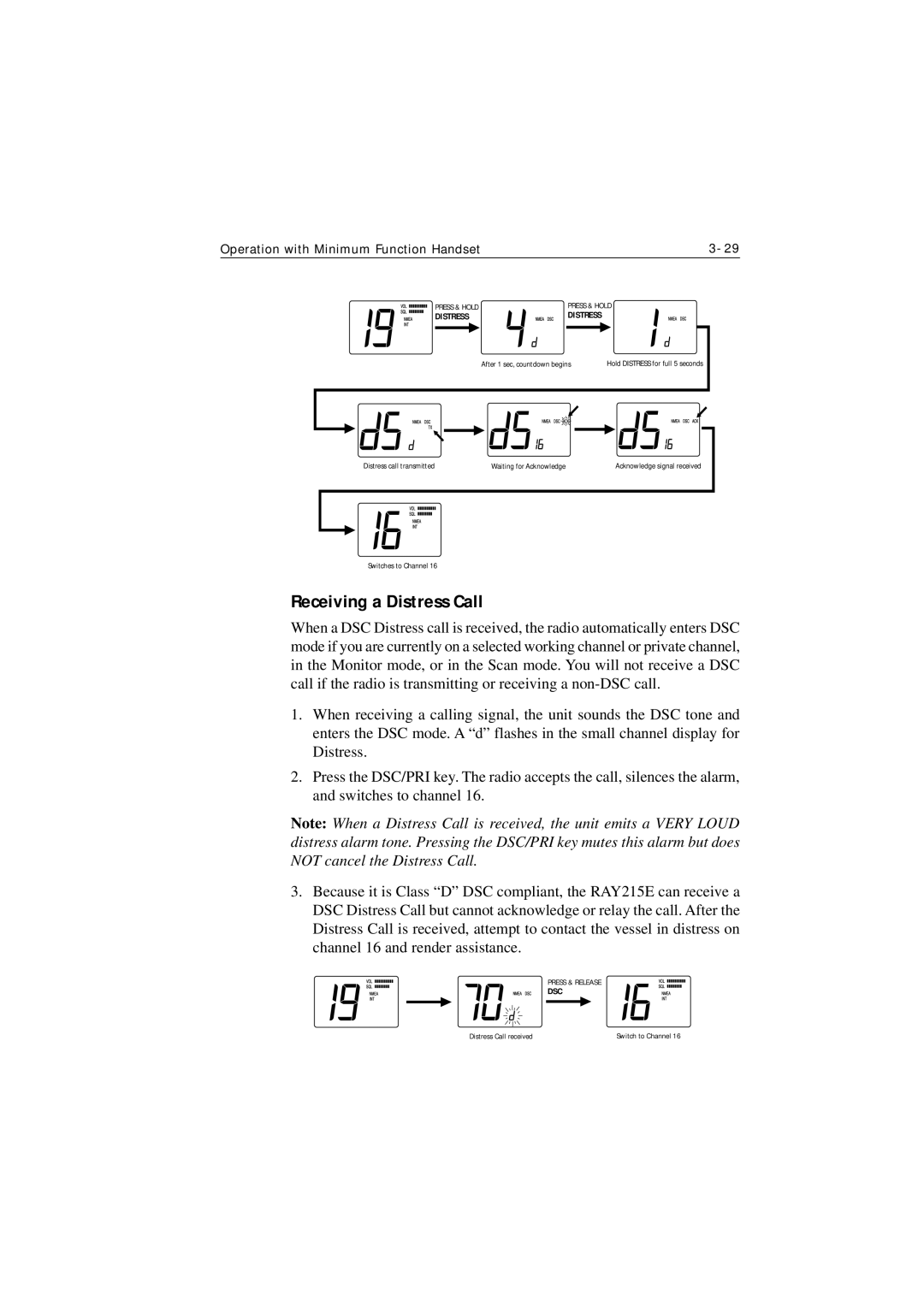 Raymarine Ray215e manual Receiving a Distress Call 