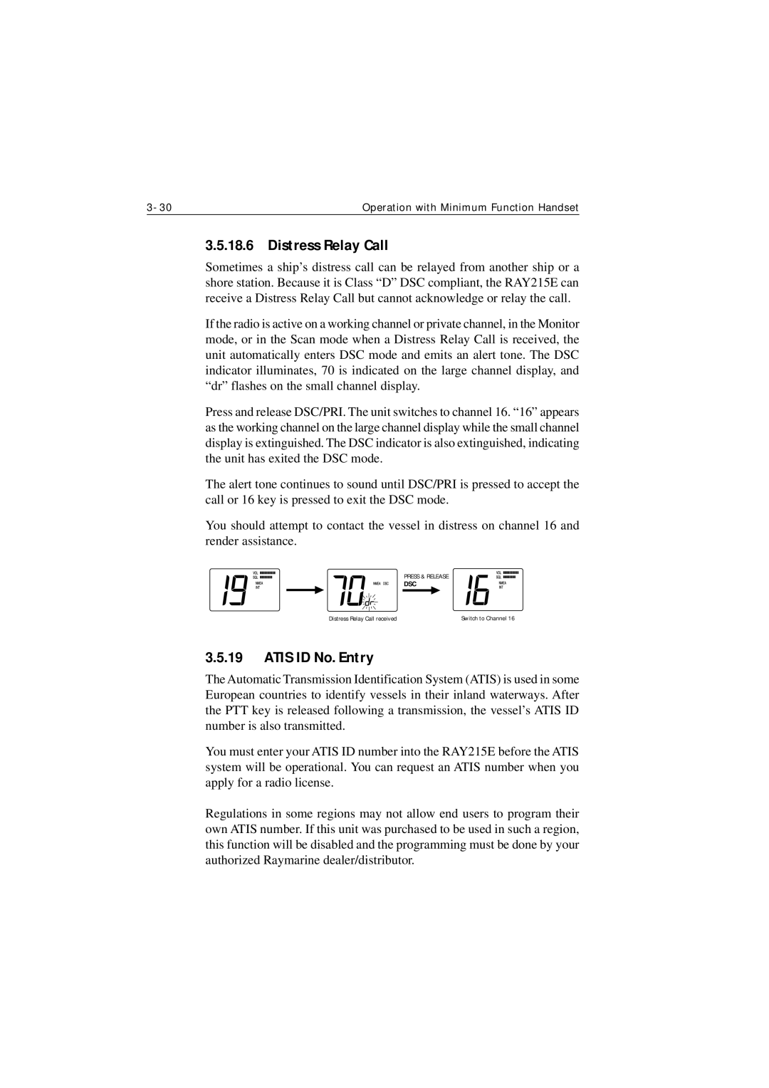 Raymarine Ray215e manual Distress Relay Call, Atis ID No. Entry 