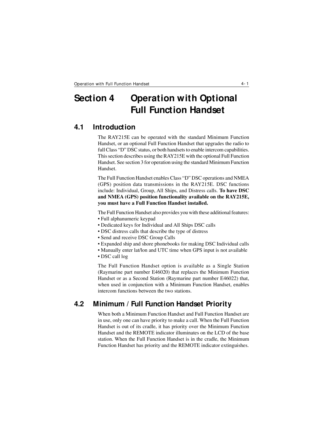 Raymarine Ray215e manual Operation with Optional Full Function Handset 