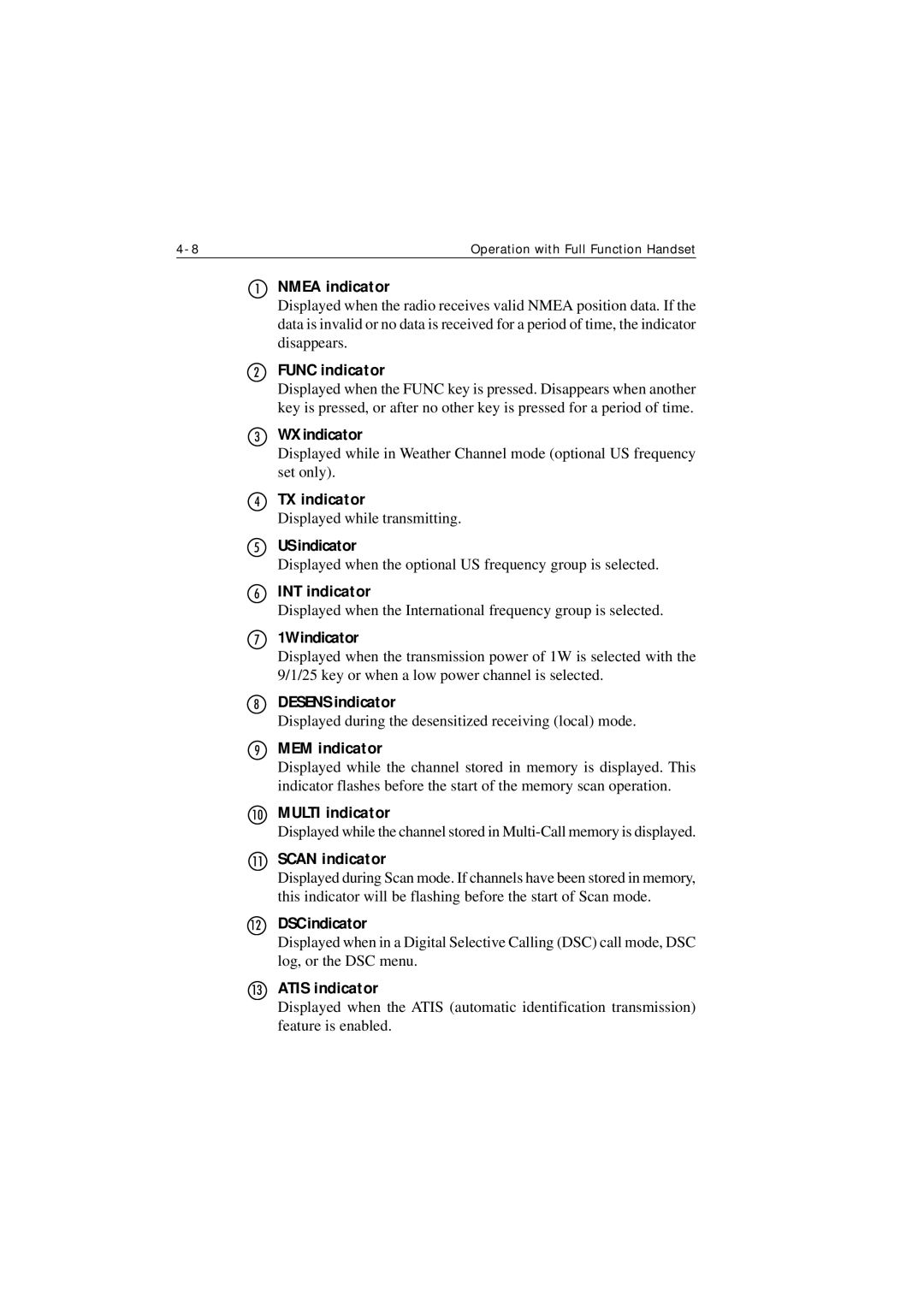 Raymarine Ray215e manual Func indicator, WX indicator, TX indicator, # US indicator, $ INT indicator, Multi indicator 