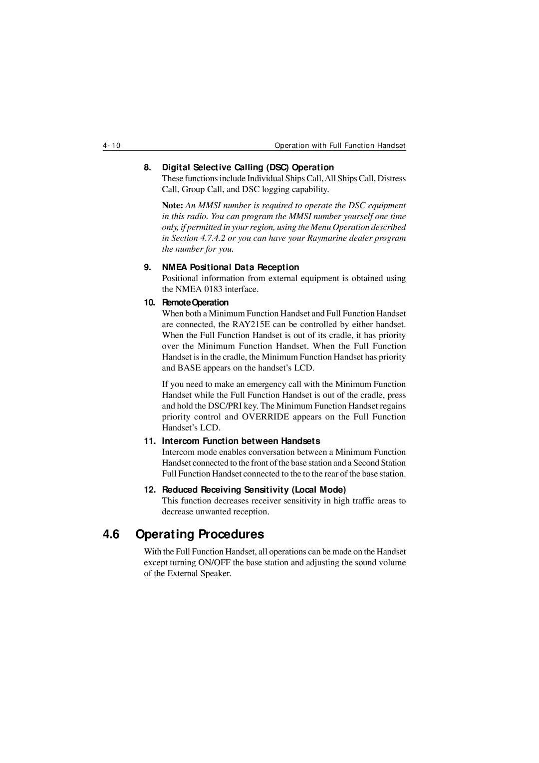 Raymarine Ray215e manual Digital Selective Calling DSC Operation, Nmea Positional Data Reception, RemoteOperation 