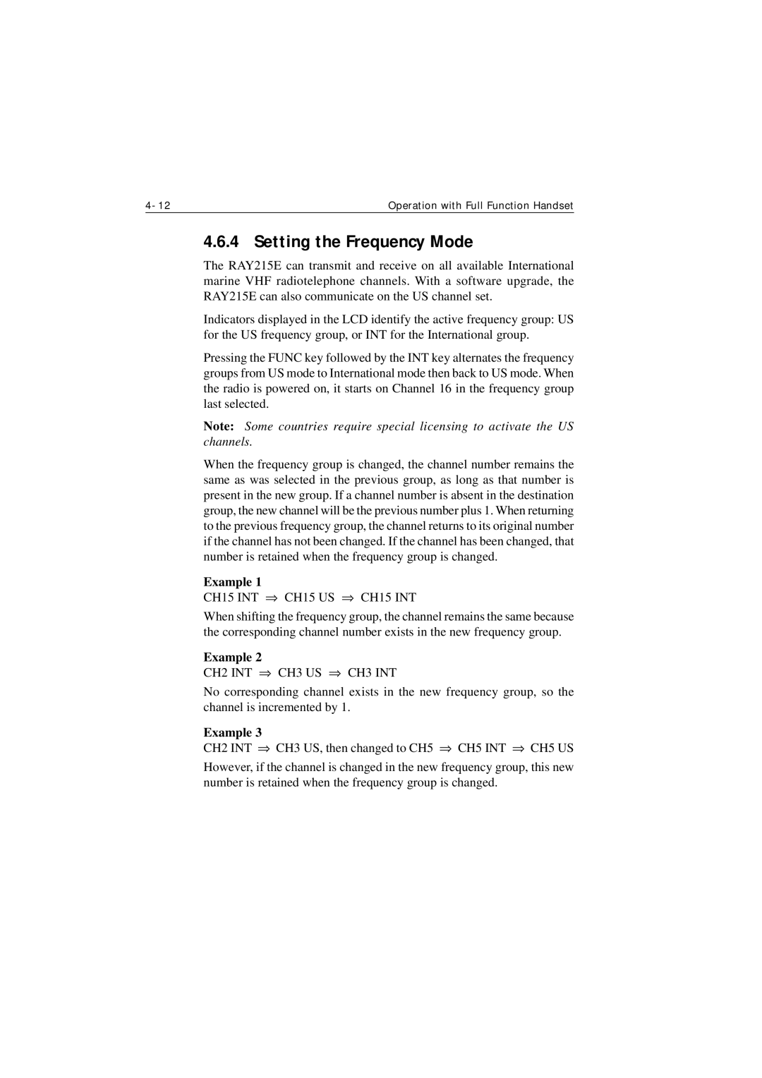 Raymarine Ray215e manual Example, CH15 INT ⇒ CH15 US ⇒ CH15 INT 