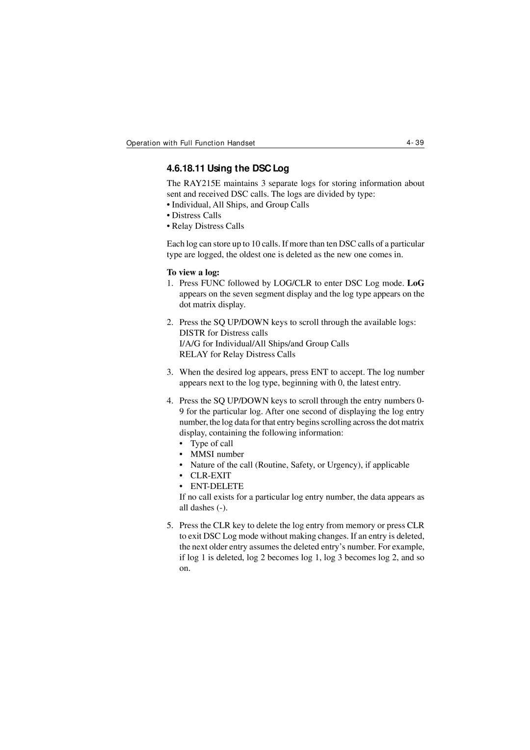 Raymarine Ray215e manual Using the DSC Log, To view a log 