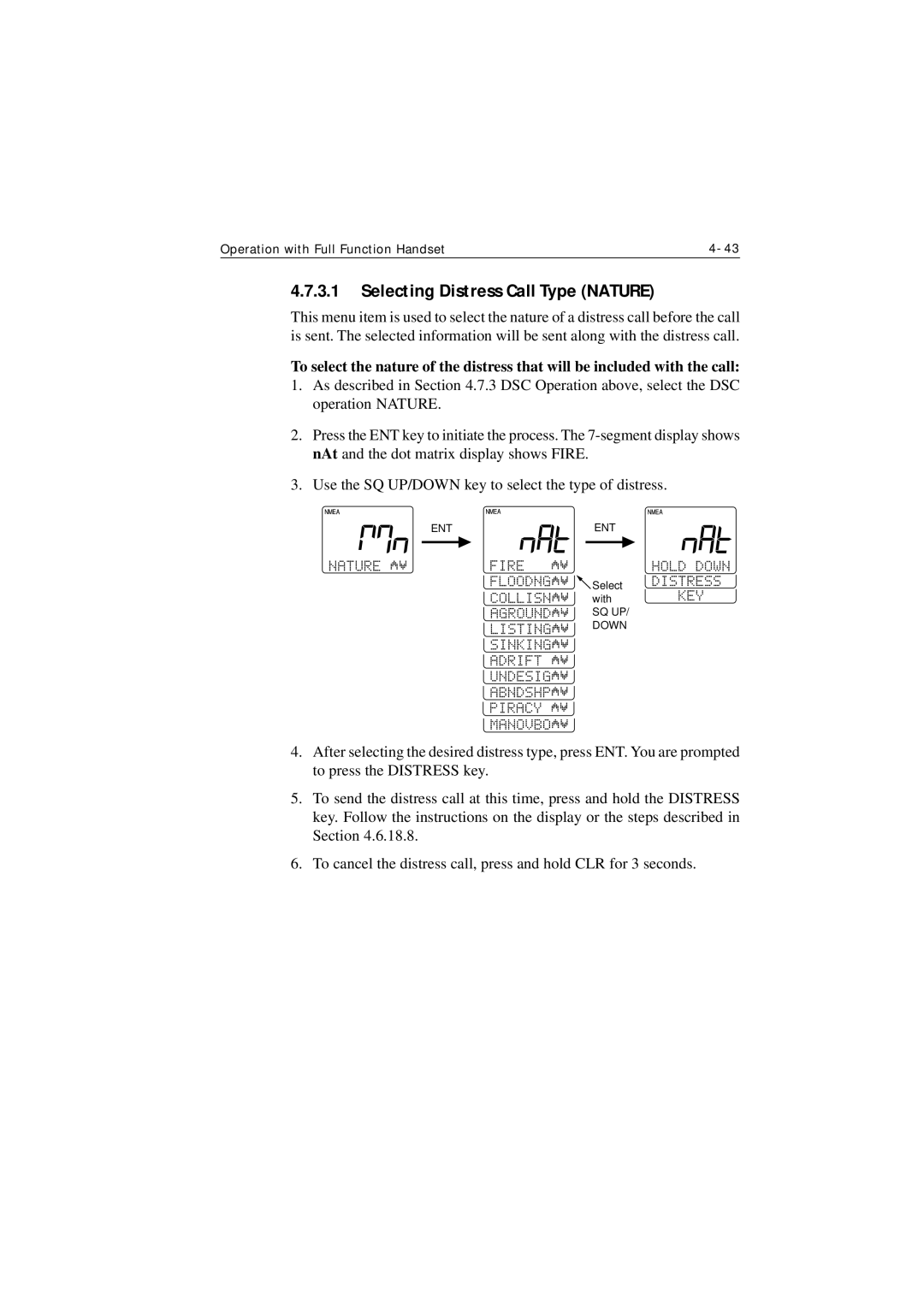 Raymarine Ray215e manual Selecting Distress Call Type Nature 