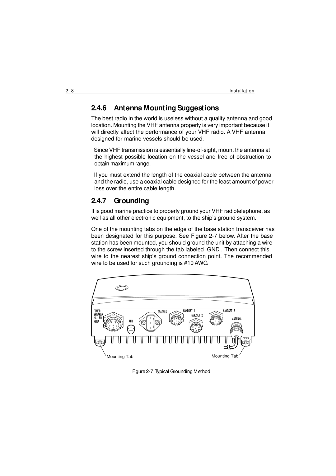 Raymarine Ray230 manual Antenna Mounting Suggestions, Grounding 