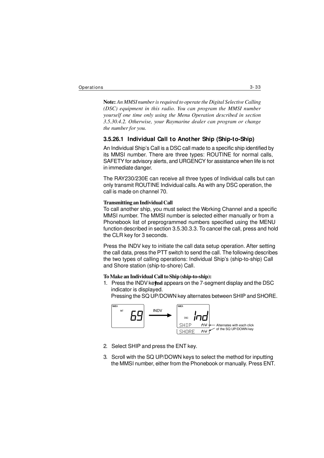 Raymarine Ray230 manual Individual Call to Another Ship Ship-to-Ship, Transmitting an Individual Call 