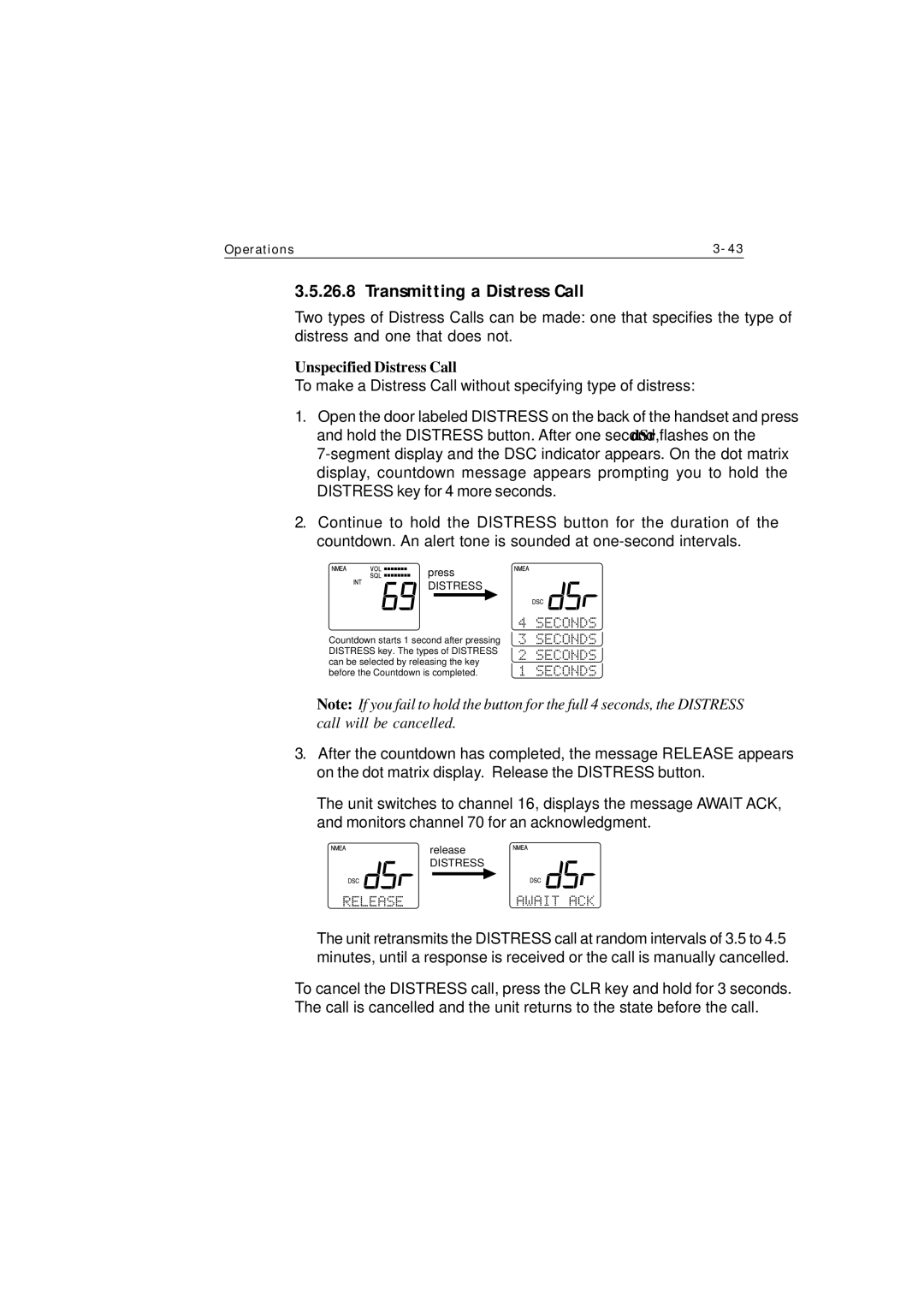 Raymarine Ray230 manual Transmitting a Distress Call, Unspecified Distress Call 