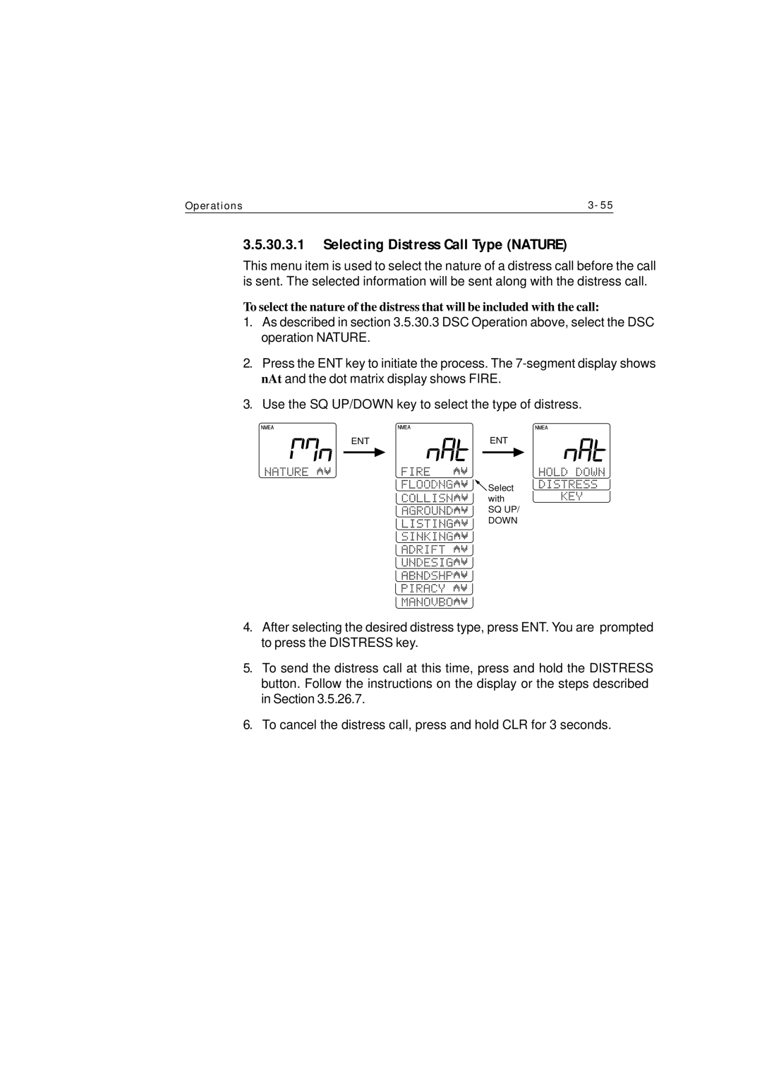 Raymarine Ray230 manual Selecting Distress Call Type Nature 