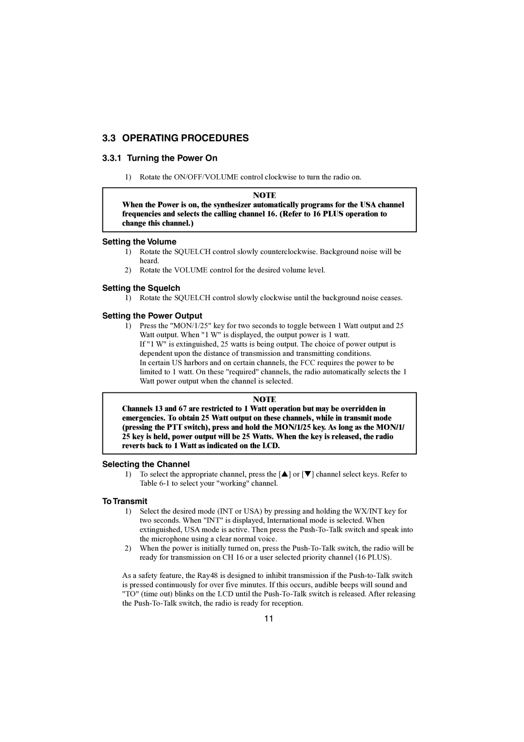 Raymarine Ray48 manual Operating Procedures 