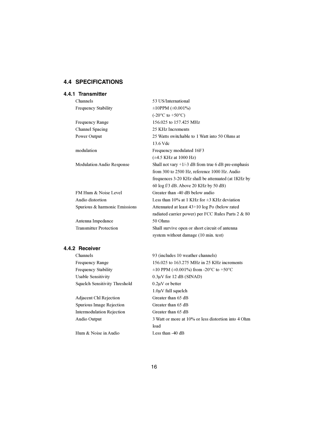 Raymarine Ray48 manual Specifications, Transmitter, Receiver 