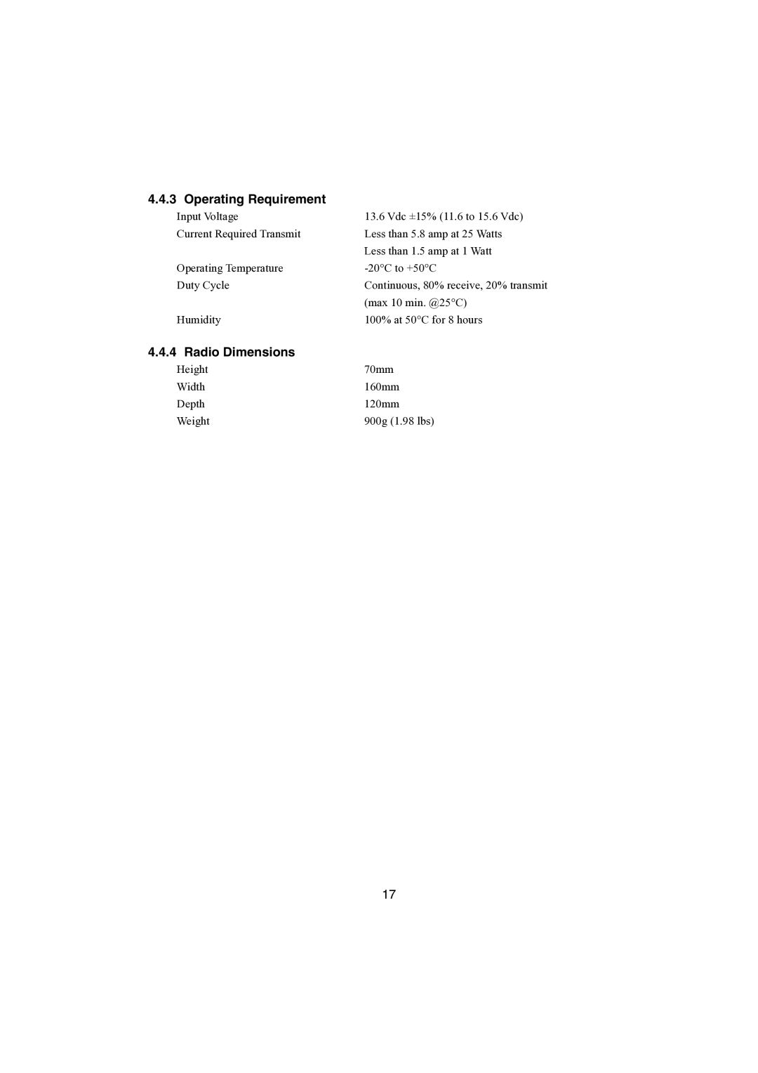 Raymarine Ray48 manual Operating Requirement, Radio Dimensions 