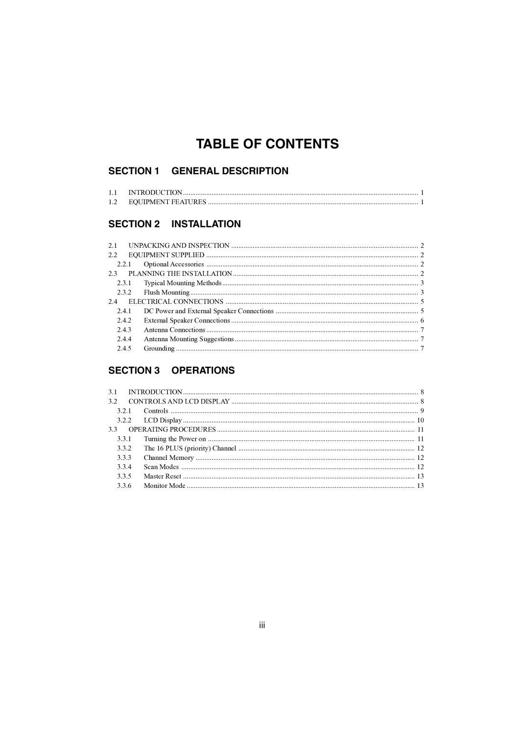 Raymarine Ray48 manual Table of Contents 