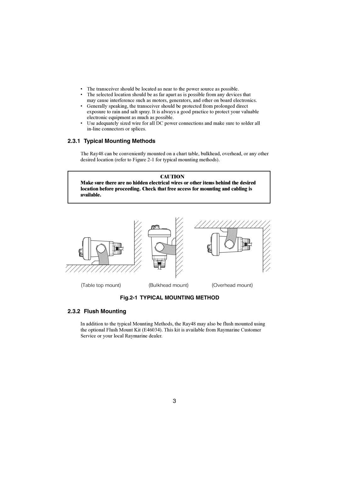 Raymarine Ray48 manual Typical Mounting Methods, Typical Mounting Method Flush Mounting 