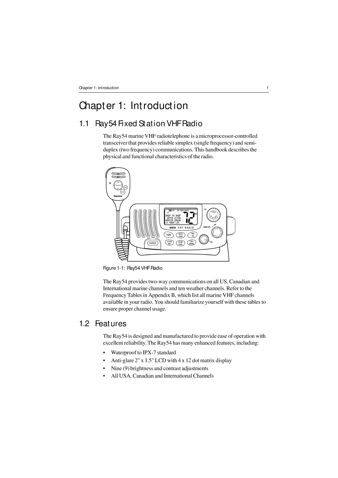 Raymarine manual Introduction, Ray54 Fixed Station VHF Radio, Features 