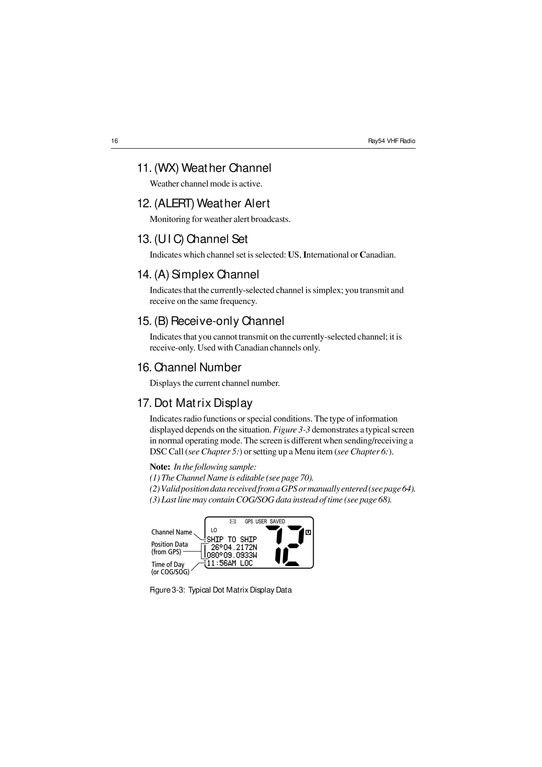 Raymarine Ray54 manual WX Weather Channel, Alert Weather Alert, I C Channel Set, Simplex Channel, Receive-only Channel 