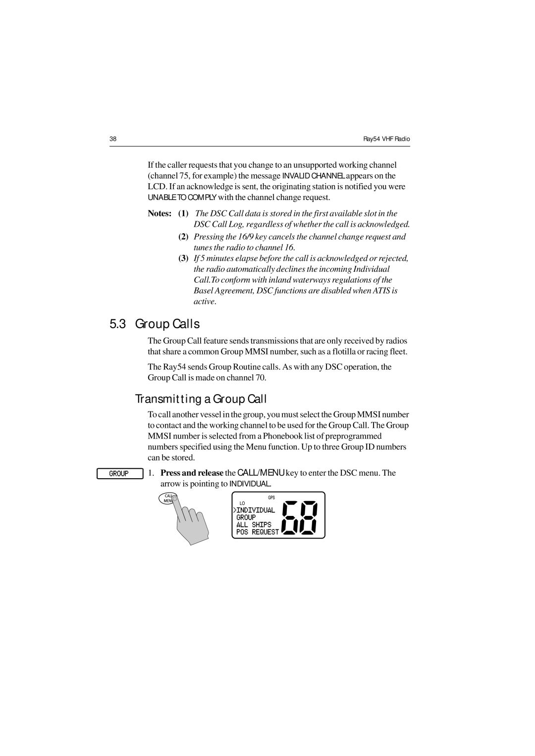 Raymarine Ray54 manual Group Calls, Transmitting a Group Call 