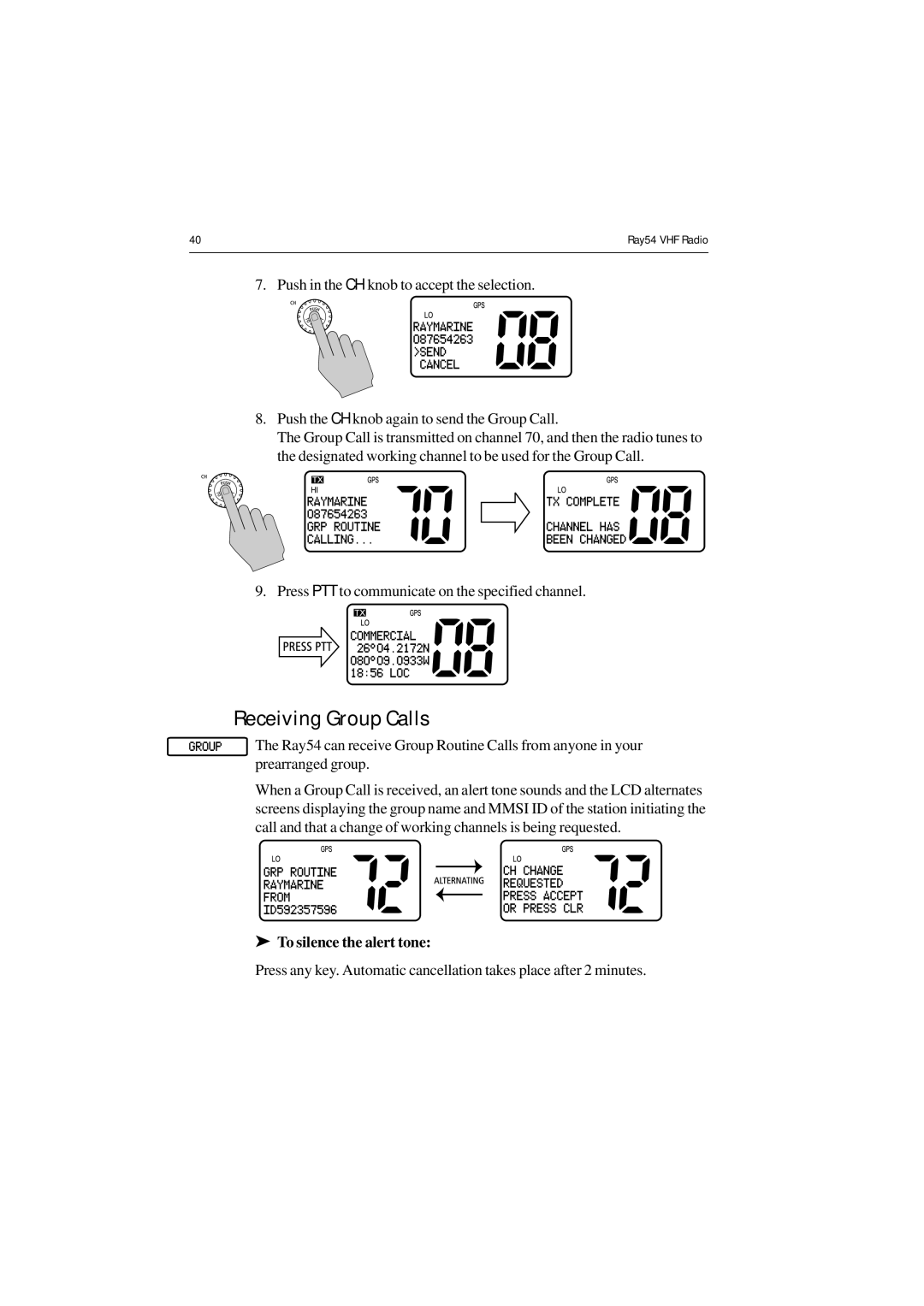 Raymarine Ray54 manual Receiving Group Calls 