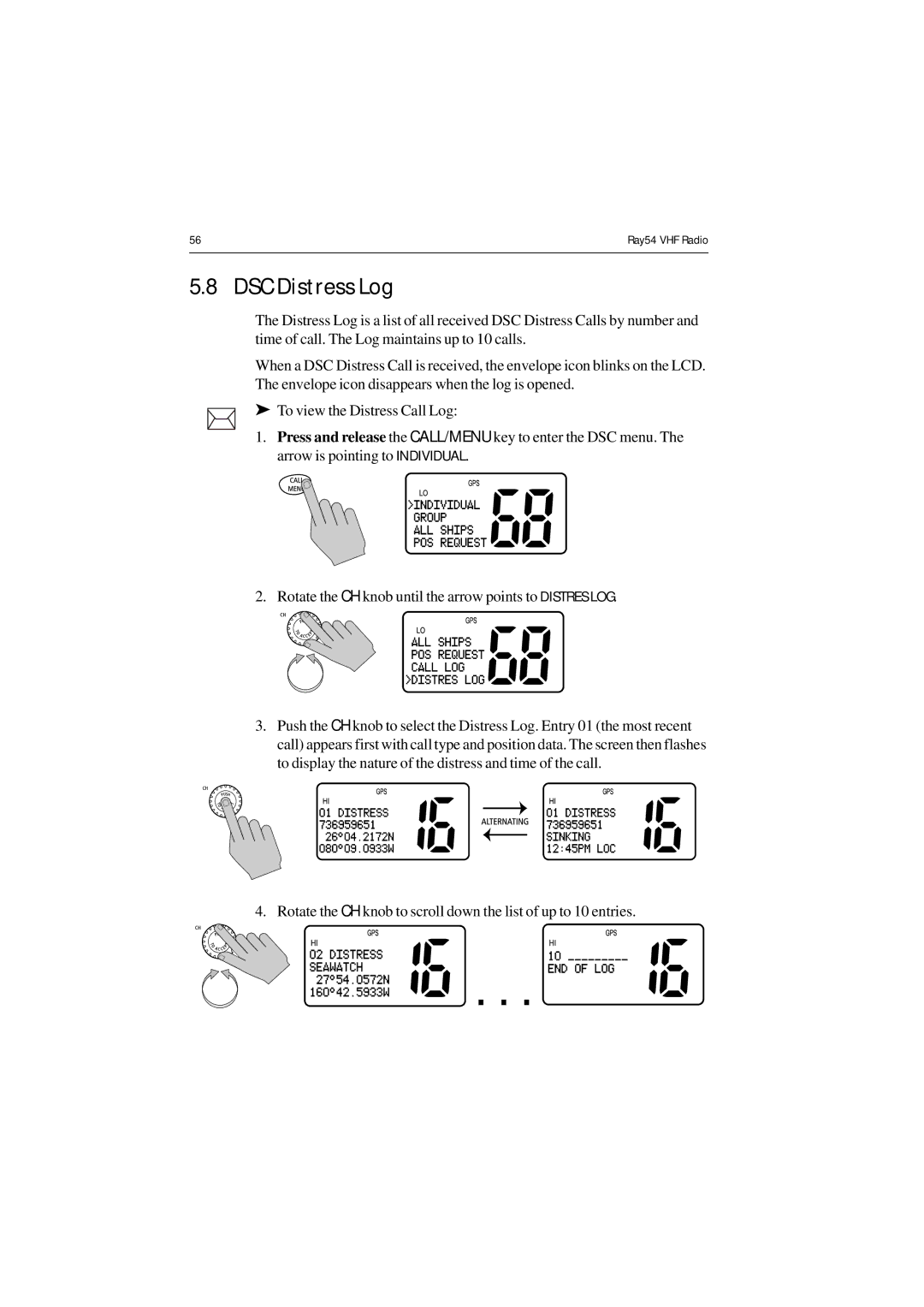 Raymarine Ray54 manual DSC Distress Log 