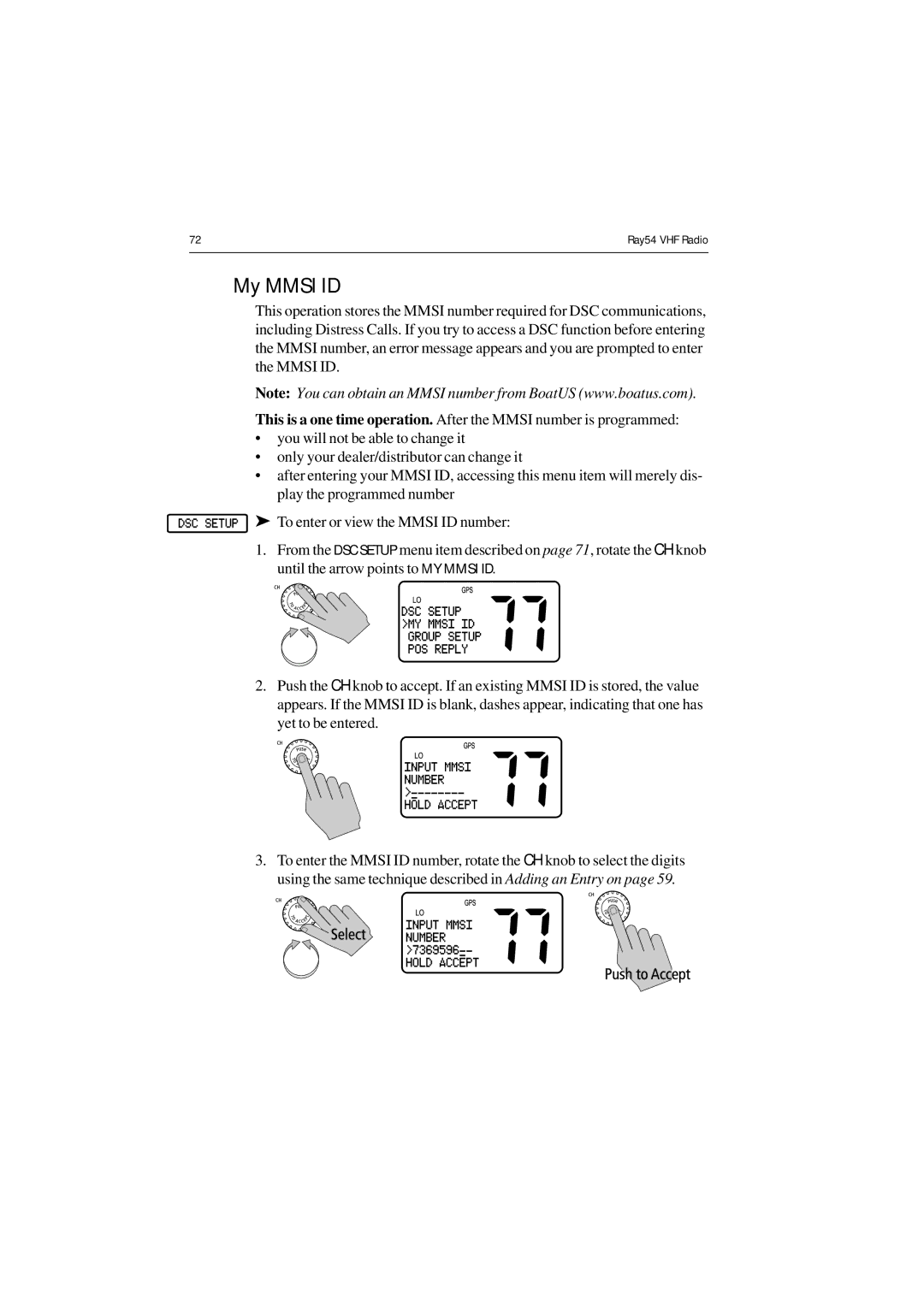 Raymarine Ray54 manual My Mmsi ID 