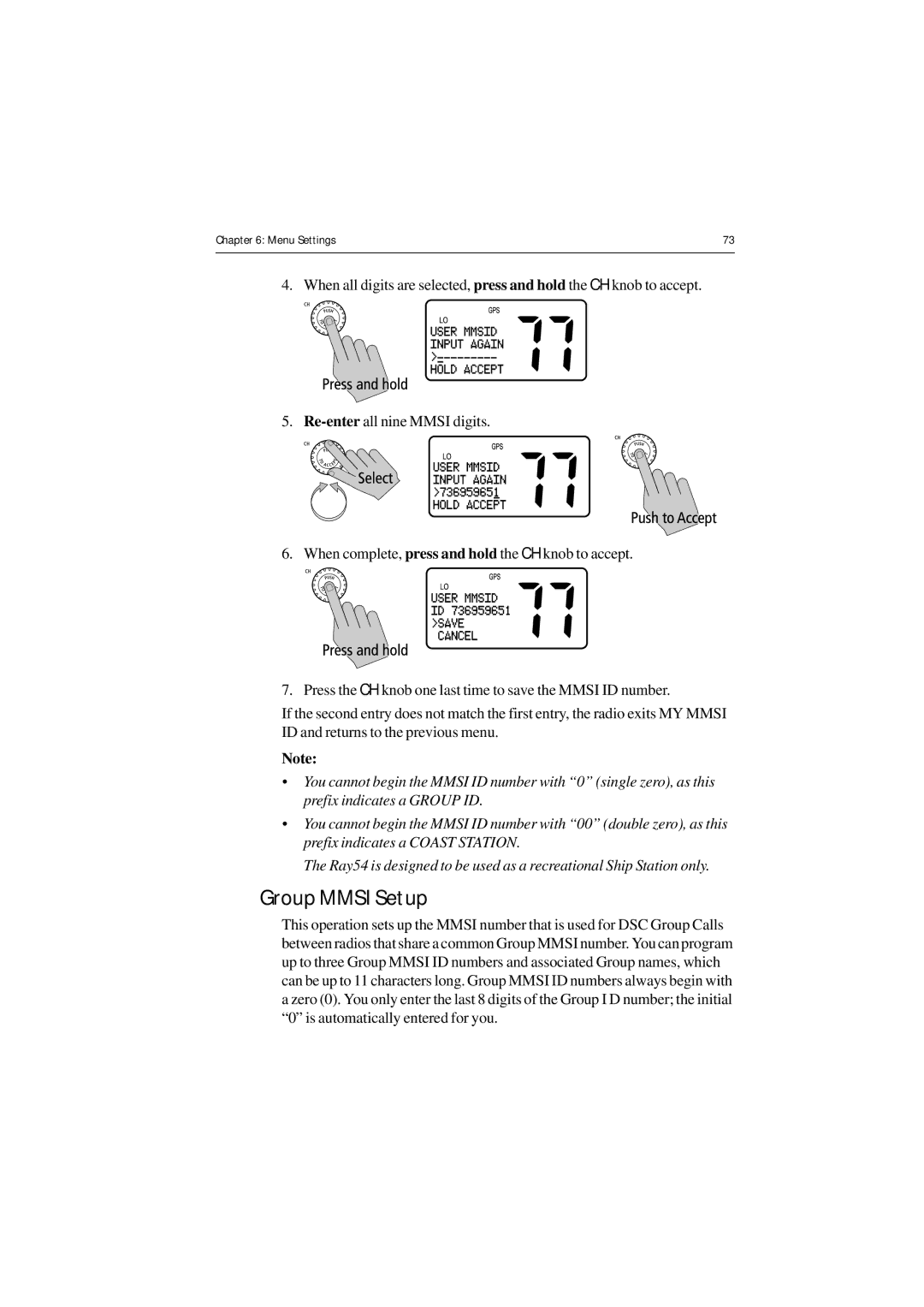 Raymarine Ray54 manual Group Mmsi Setup 