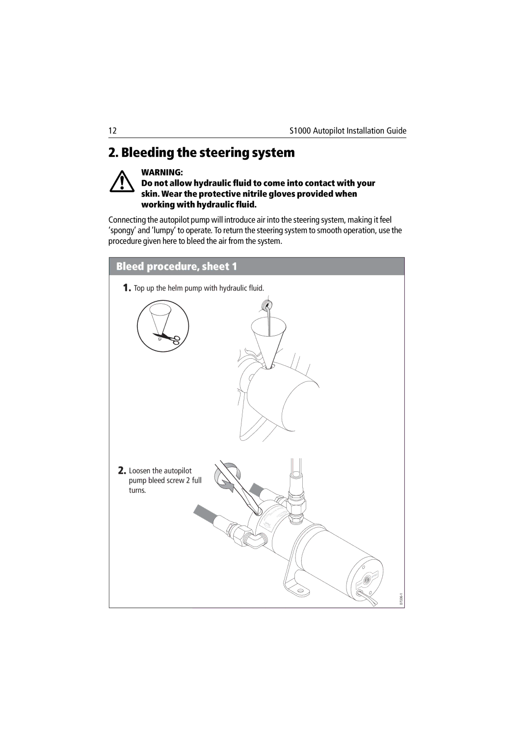 Raymarine S1000 manual Bleeding the steering system, Bleed procedure, sheet 