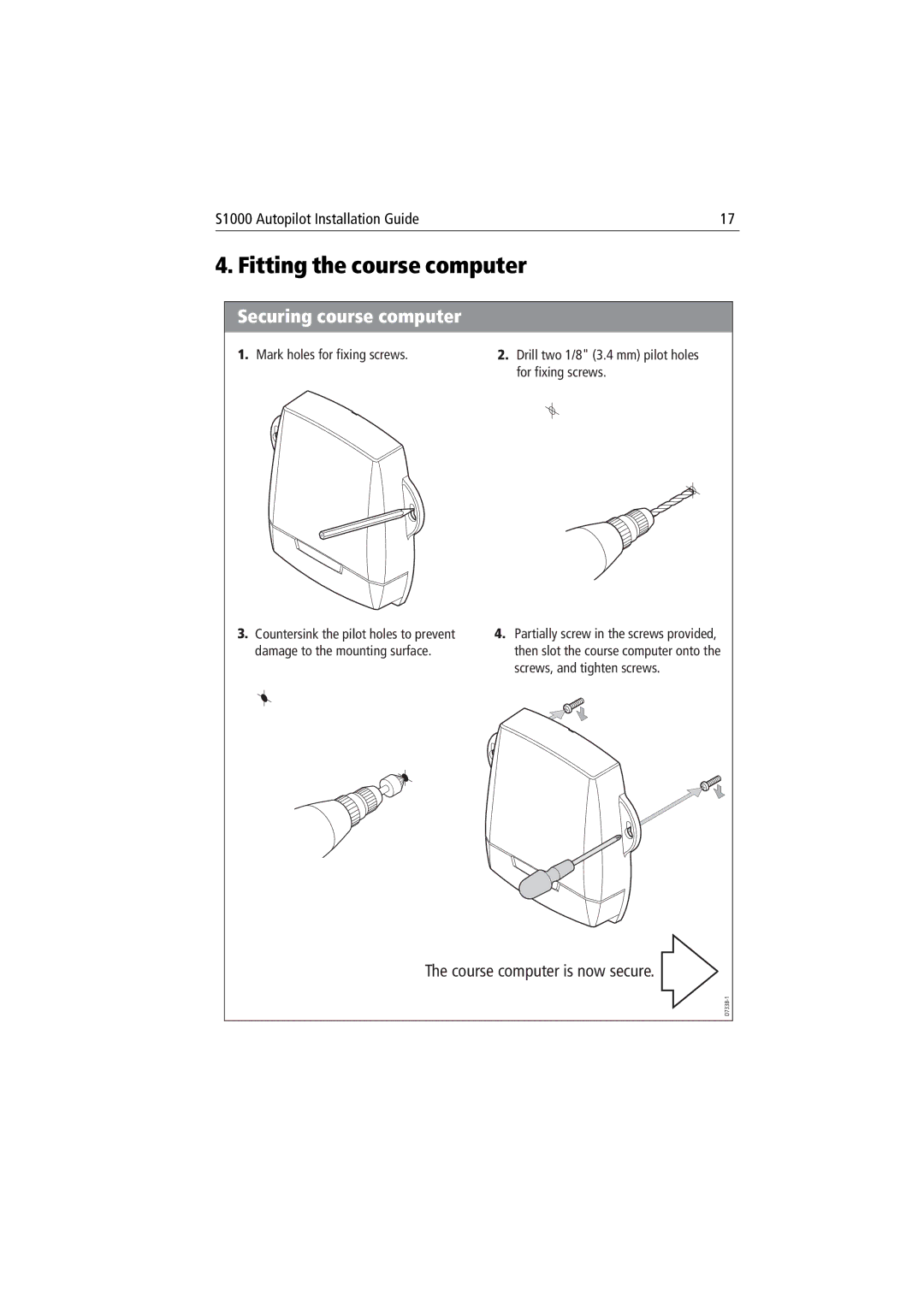 Raymarine S1000 manual Fitting the course computer, Securing course computer 