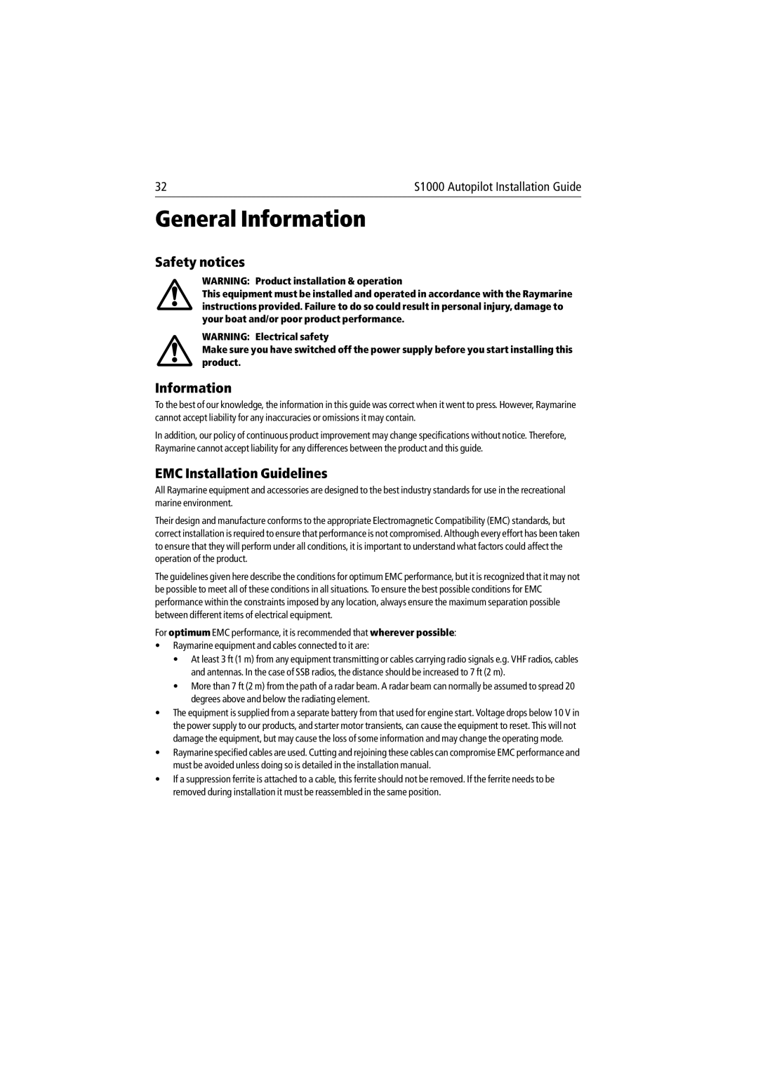 Raymarine S1000 manual General Information 