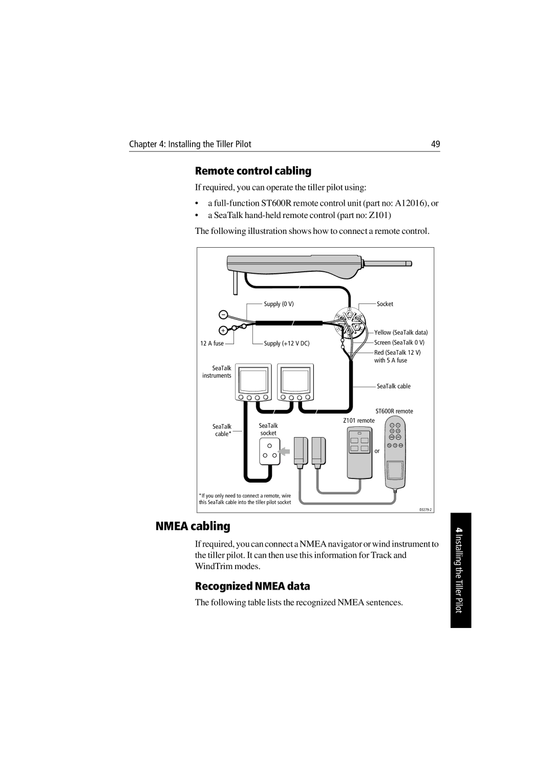 Raymarine ST1000 Plus & ST2000 Plus manual Nmea cabling, Remote control cabling, Recognized Nmea data 