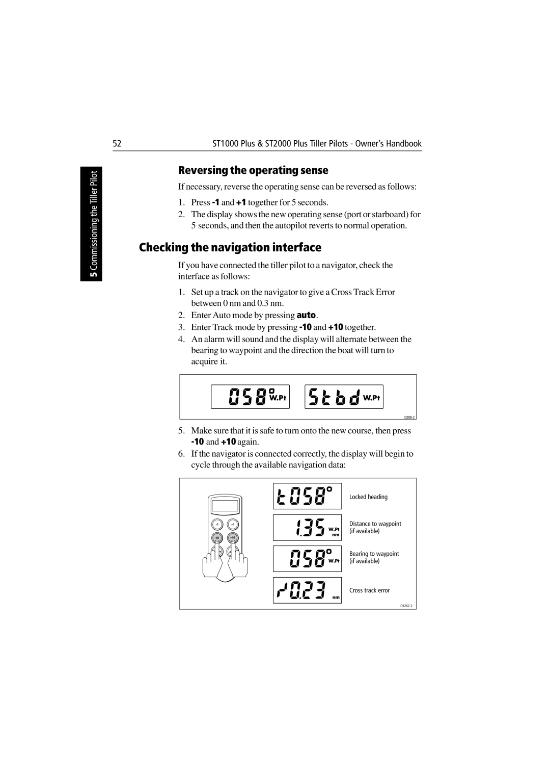 Raymarine ST1000 Plus & ST2000 Plus manual Checking the navigation interface, Reversing the operating sense 