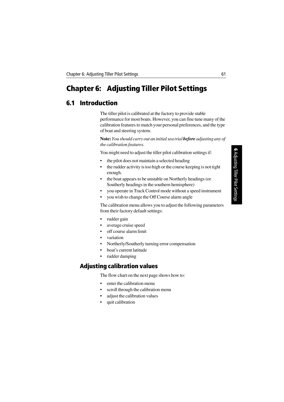Raymarine ST1000 Plus & ST2000 Plus manual Adjusting Tiller Pilot Settings, Introduction, Adjusting calibration values 