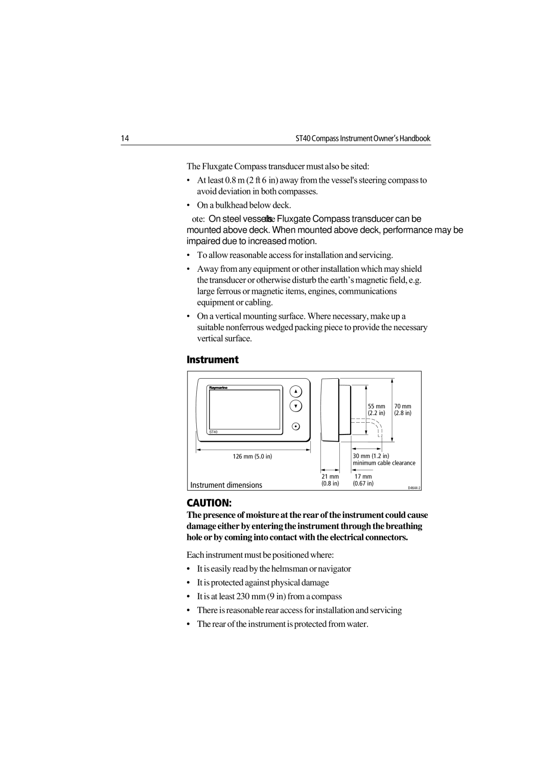 Raymarine ST40 manual Instrument 