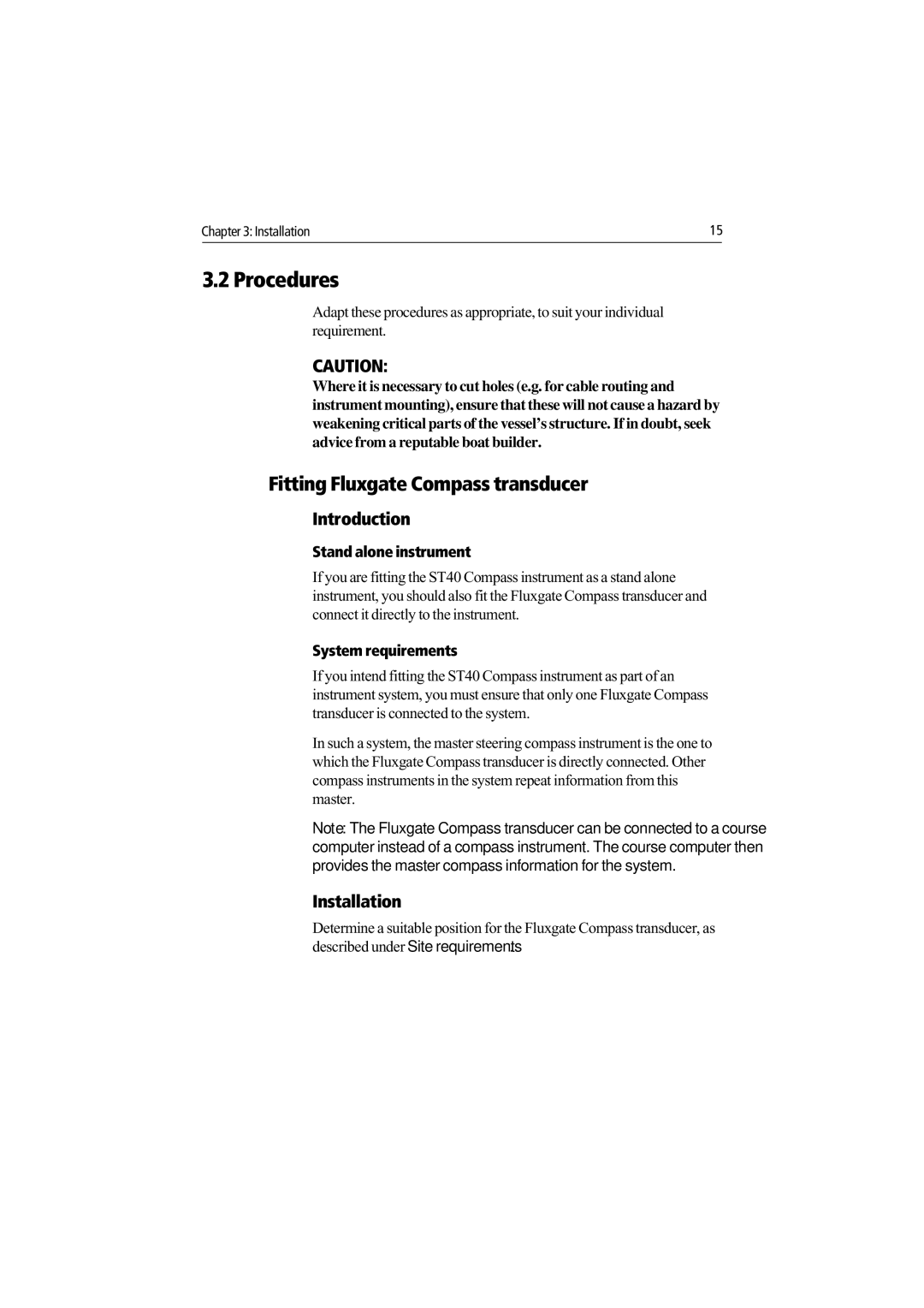 Raymarine ST40 manual Procedures, Fitting Fluxgate Compass transducer, Introduction, Installation 