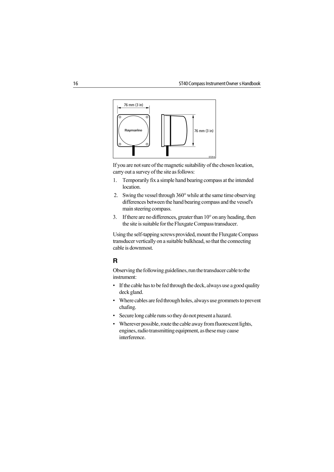 Raymarine ST40 manual Running transducer cable 