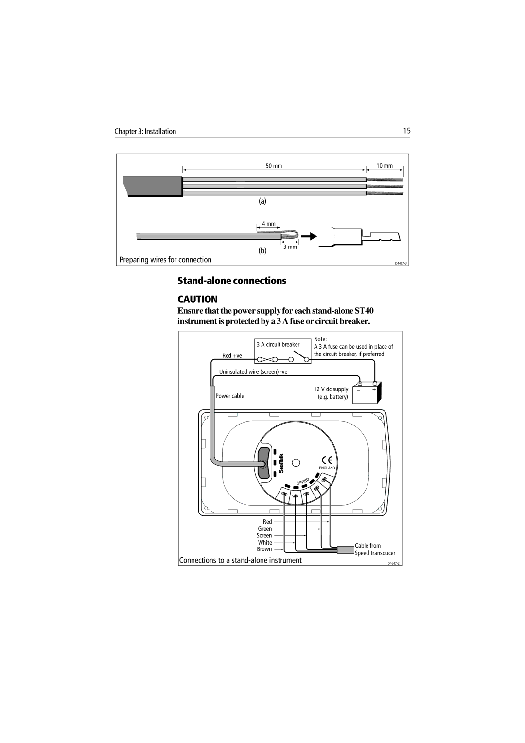 Raymarine ST40 manual Stand-alone connections 