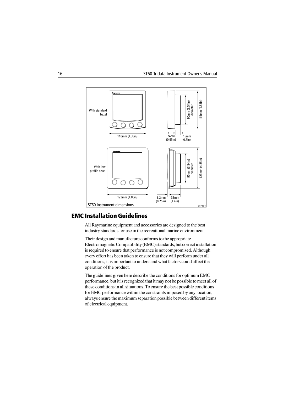 Raymarine ST60 Tridata manual EMC Installation Guidelines, ST60 instrument dimensions 