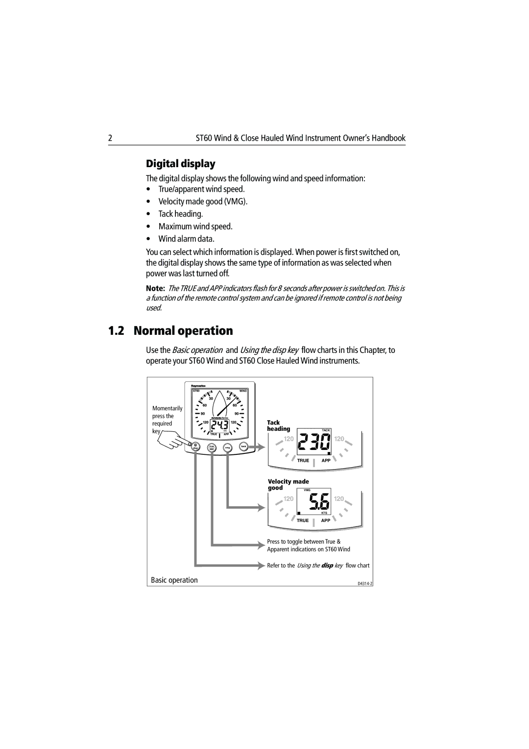 Raymarine ST60 manual Normal operation, Digital display 