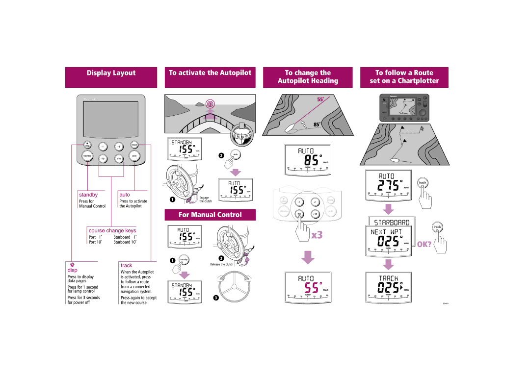 Raymarine ST6002 manual To follow a Route Set on a Chartplotter, For Manual Control, 85˚ 