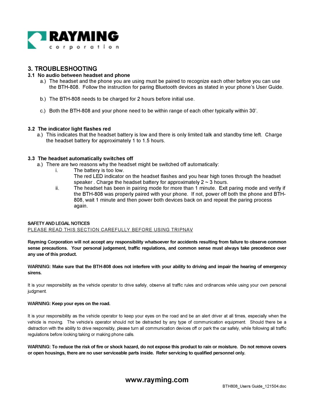 Rayming BTH-808 user manual Troubleshooting 