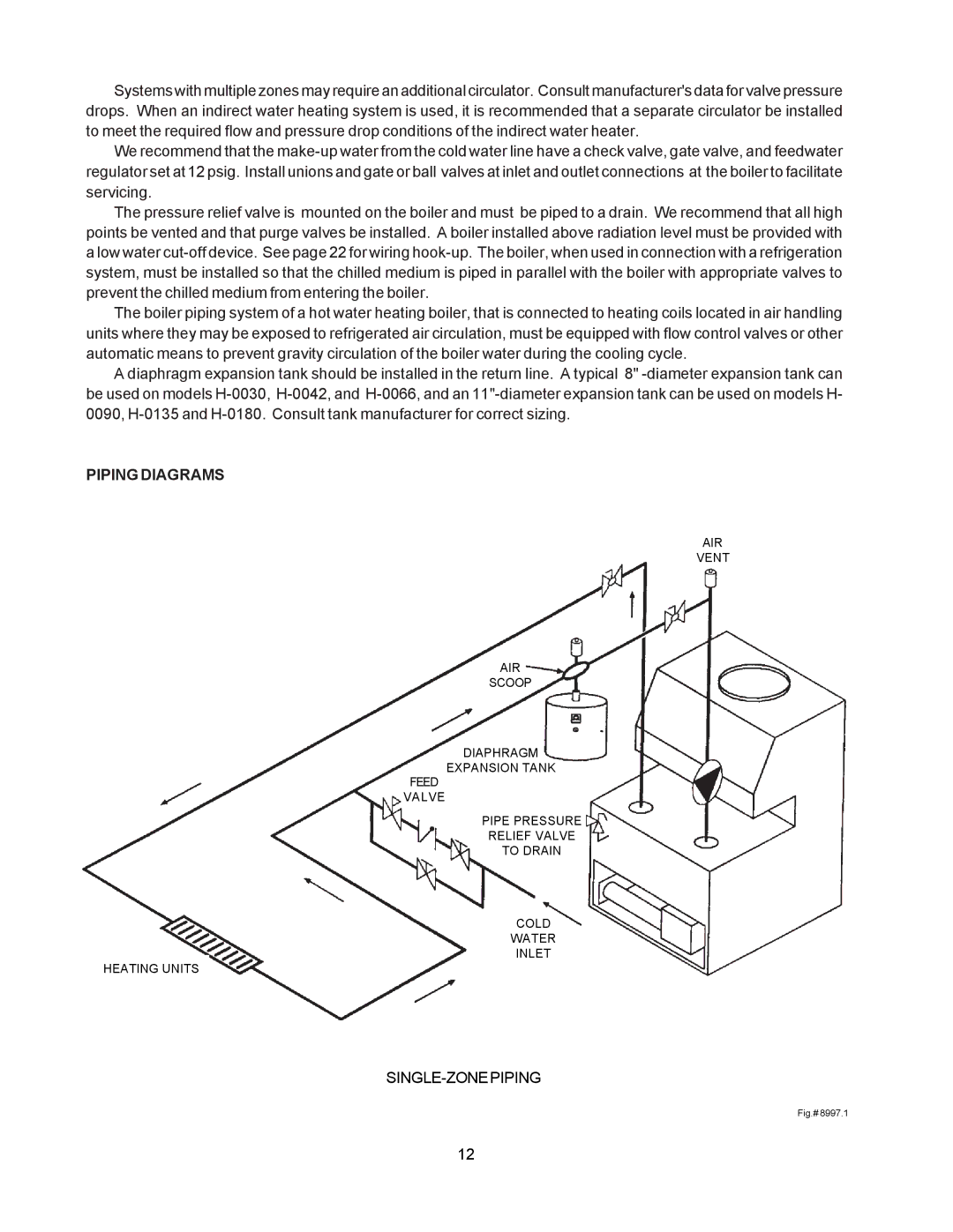 Raypak 0030B, 0090B, 0135B manual Piping Diagrams, Single-Zonepiping 