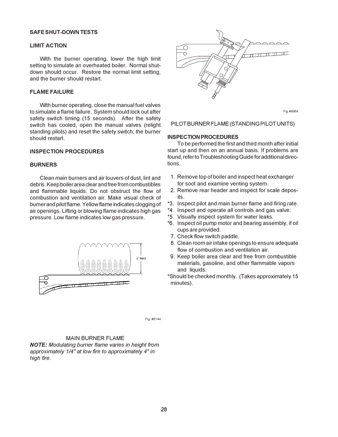 Raypak 0090B, 0030B Safe SHUT-DOWN Tests Limit Action, Flame Failure, Inspection Procedures Burners, Inspectionprocedures 